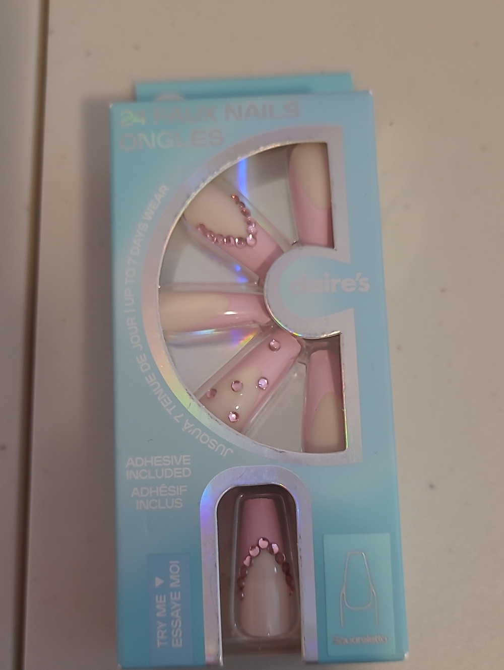Claire's Pink Rhinestone Nude French Tip Press-On Nail Set